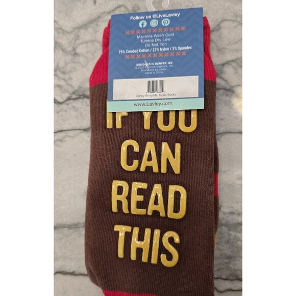S32 IF YOU CAN READ THIS... BRING ME SOME TACOS Novelty Socks One Size Fits Most - Picture 2 of 4